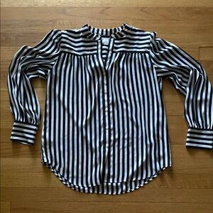 LOFT black and white striped button down blouse